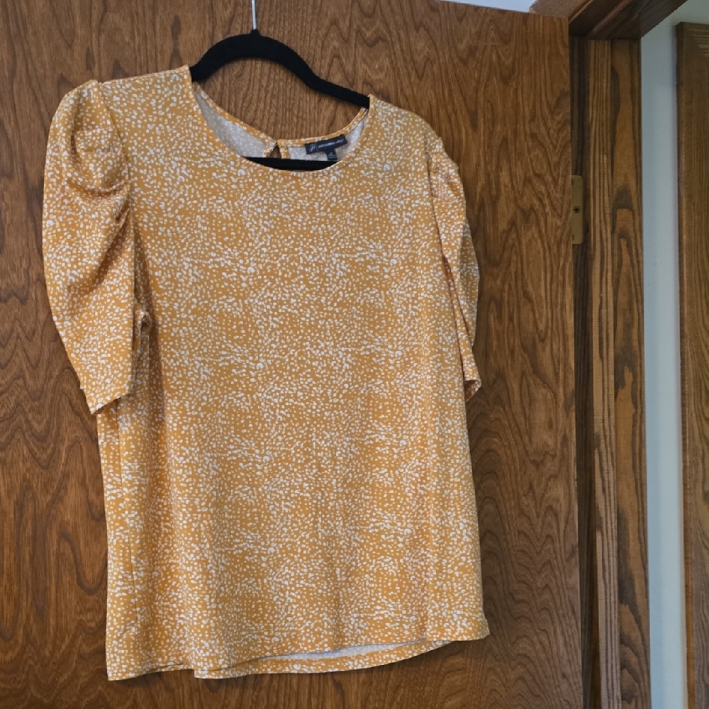 Adrianna Papell Mustard Patterned Blouse